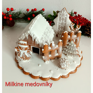 Zdobenie 3D medovníkovovej chalúpky a medovníkov Zdobenie 3D medovníkovovej chalúpky a medovníkov